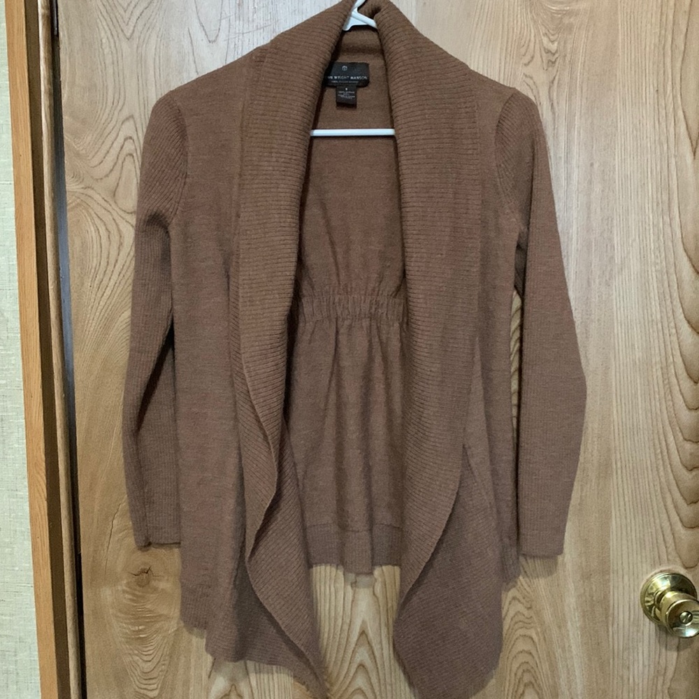 Fenn Wright Manson small brown open front cardigan. 100% Italian Merino wool